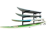 Load image into Gallery viewer, Wall mounted surfboard racks powder coated black to hold 4 surfboards or mal 