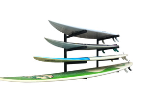 Wall mounted surfboard racks powder coated black to hold 4 surfboards or mal 