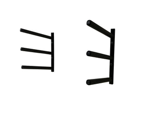 Wall mounted surfboard racks powder coated black to hold 3 surfboards or mal