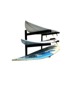 Load image into Gallery viewer, Wall mounted surfboard racks powder coated black to hold 3 surfboards or mal