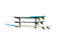 Load image into Gallery viewer, Wall mounted surfboard racks powder coated black to hold 3 surfboards or mal